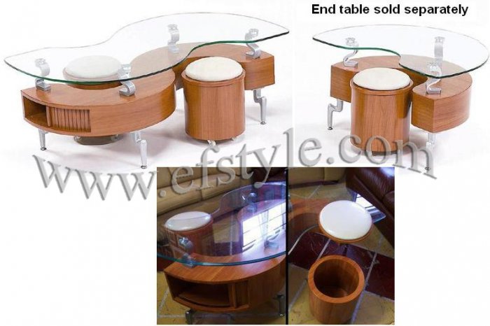 S Shape Coffee Table Set W 2 Stools And Storages Pandor Cherry