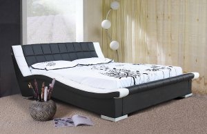 Modern Black & White leather Devis Platform Bed (Full size)