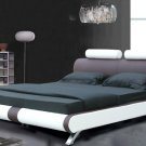 Modern white & coffee leather MIlan platform bed (Queen Size)