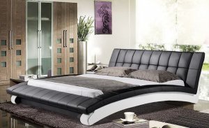 Modern black leather platform bed (Full size)
