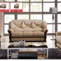 Almond Italian Leather Sofa Set with Wooden Accents