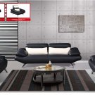 Black Leather Sofa Set with Attached White Pillows