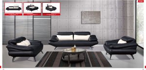 Black Leather Sofa Set with Attached White Pillows