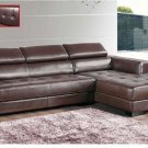 Brown Sectional 8011 in Full Leather with Adjustable Headrests