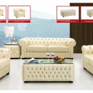 Ivory Italian Leather Sofa Set with Buttons