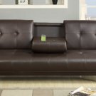 Adjustable Leather Futon Sleeper Sofa Brown w/ Fold Down Middle