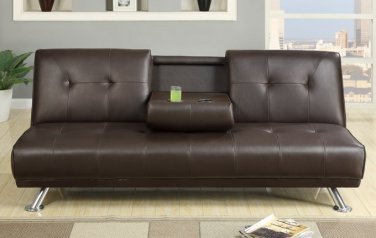 Adjustable Leather Futon Sleeper Sofa Brown w/ Fold Down Middle