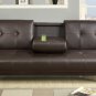 Adjustable Leather Futon Sleeper Sofa Brown w/ Fold Down Middle