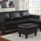 Leather Sectional Sofa Fusion Style Black