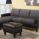 Sectional Sofa Combination Leather & Microfiber Fusion Style Grey