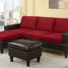 Sectional Sofa Combination Leather & Microfiber Fusion Style Red