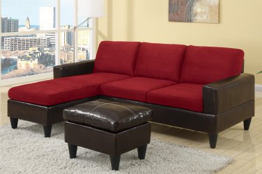 Sectional Sofa Combination Leather & Microfiber Fusion Style Red