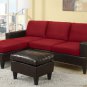 Sectional Sofa Combination Leather & Microfiber Fusion Style Red