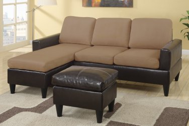 Sectional Sofa Combination Leather & Microfiber Fusion Style Saddle