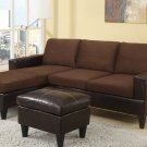 Sectional Sofa Combination Leather & Microfiber Fusion Style Brown