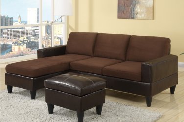 Sectional Sofa Combination Leather & Microfiber Fusion Style Brown