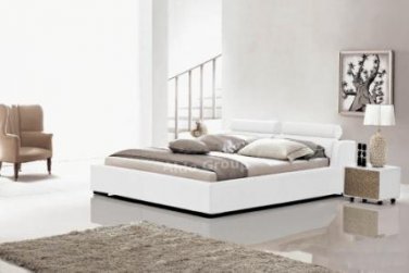 Modern Leather Logan Style Platform King Bed White