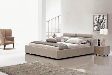 Modern Leather Logan Style Platform King Bed Beige