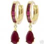 DD-1969Y: 14K GOLD DANGLING HUGGIE EARRINGS NATURAL RUBY GEMS