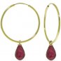 DD-3760:14K. SOLID GOLD HOOP EARRINGS WITH DANGLING RUBIES