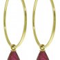 DD-3760:14K. SOLID GOLD HOOP EARRINGS WITH DANGLING RUBIES