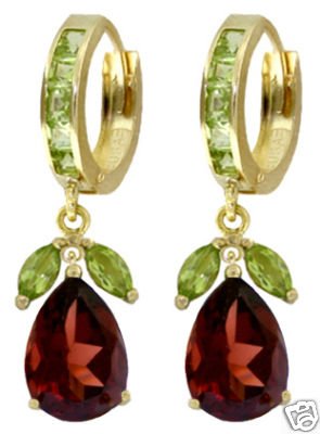 DD-3132Y: 14K. SOLID GOLD EARRINGS WITH NATURAL PERIDOT & GARNETS