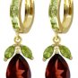 DD-3132Y: 14K. SOLID GOLD EARRINGS WITH NATURAL PERIDOT & GARNETS