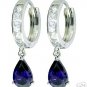 DD-2502W: 14K SOLID GOLD HOOP EARRINGS W/WHITE TOPAZ & SAPPHIRES