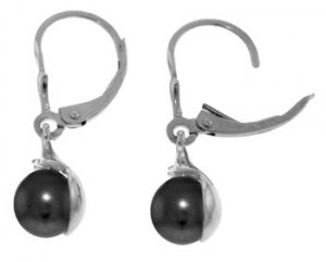 DD-3559W: 14K  LEVER BACK EARRINGS W/ NR. DIAMONDS & BLACK PEARLS