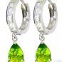 DD-2503W: 14K GOLD DANGLING HOOP EARRINGS W/WHITE TOPAZ & PERIDOT