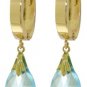 DD-2824Y: 14K.SOLID GOLD HOOP HUGGIE EARRINGS DANGLING BLUE TOPAZ