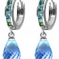 DD-3312W: 14K.GOLD DANGLING WITH NATURAL BLUE TOPAZ HOOP EARRINGS