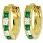 DD-3504W: 14K.HOOP HUGGIE EARRINGS WITH EMERALDS & WHITE TOPAZ