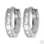 DD-2498W: 14K WHITE GOLD HOOP HUGGIE EARRINGS W/ NR. WHITE TOPAZ