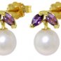 DD-3073Y: 14K. GOLD STUD EARRINGS WITH NATURAL  PEARLS & AMETHYST