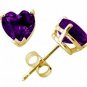 DD-1812Y: 14K.SOLID GOLD STUD EARRINGS W/NATURAL HEART AMETHYST