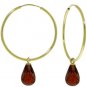 DD-3758: 14K. SOLID GOLD HOOP EARRINGS WITH DANGLING GARNETS