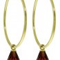 DD-3758: 14K. SOLID GOLD HOOP EARRINGS WITH DANGLING GARNETS