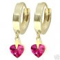 DD-2242Y: 14K. GOLD HOOP HUGGIE EARRINGS DANGLING HEART PINKTOPAZ