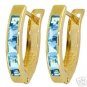 14K SOLID GOLD HOOP HUGGIE EARRINGS W/ NT BLUE TOPAZ