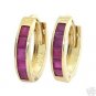 DD-1054Y: 14K. SOLID GOLD HOOP HUGGIE EARRINGS NATURAL RUBY GEM