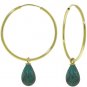 DD-3761: 14K. SOLID GOLD HOOP EARRINGS WITH DANGLING EMERALDS