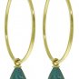 DD-3761: 14K. SOLID GOLD HOOP EARRINGS WITH DANGLING EMERALDS