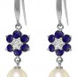 DD-3426W: 14K FISH HOOK EARRINGS W/ SAPPHIRES, DIAMONDS & PEARLS