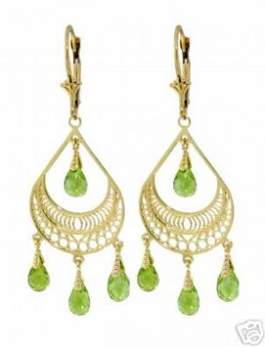 DD-1962Y: 14K. SOLID GOLD CHANDELIERS EARRINGS W/ NATURAL PERIDOT