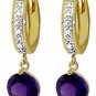 DD-1527Y: 14K. GOLD DIAMONDS HUGGIE EARRING W/ NATURAL AMETHYST