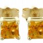 DD-2063Y: 14K. GOLD STUD EARRINGS W/PRINCESS CUT NATURAL CITRINES