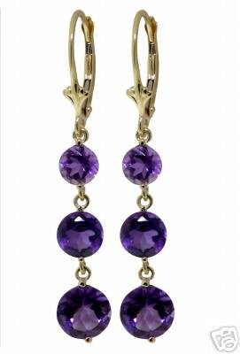 DD-1606Y: 14K SOLID GOLD CHANDELIERS EARRINGS NATURAL AMETHYST