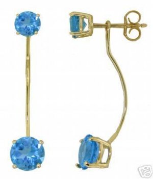 DD-2124Y: 14K. SOLID GOLD STUD-DROP EARRINGS NATURAL BLUE TOPAZ