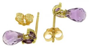 DD-3068Y: 14K. SOLID GOLD STUD EARRINGS WITH NATURAL  AMETHYST